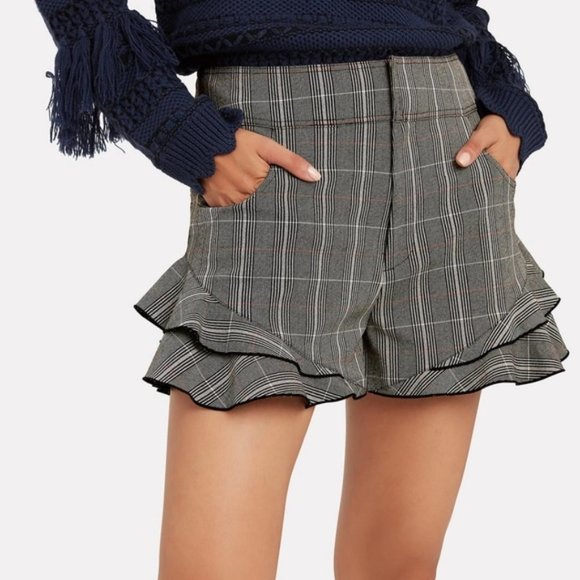 Derek Lam 10 Crosby Plaid Ruffled Short - Picture 1 of 7